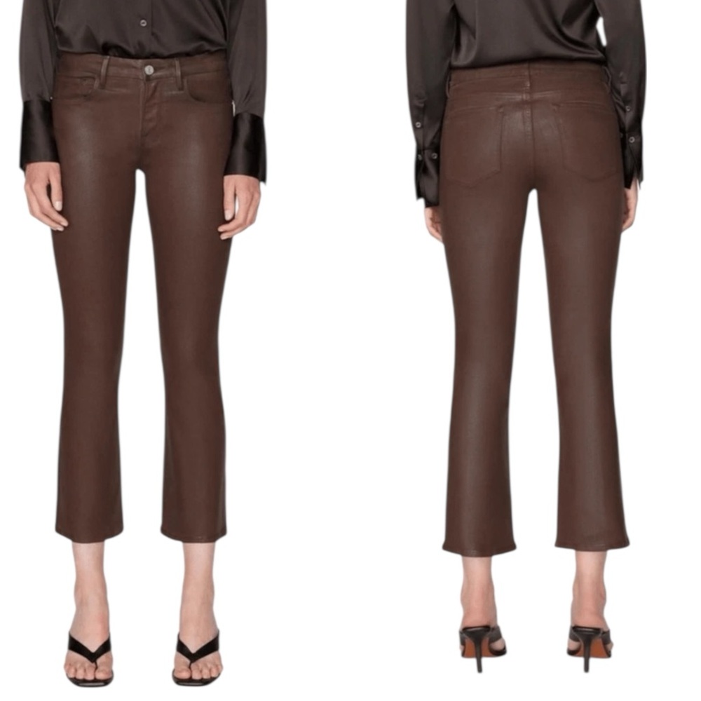 FRAME Le Crop Mini Boot Coated Jeans Dark Chocolate Mid Rise 26” Stretch Size 30